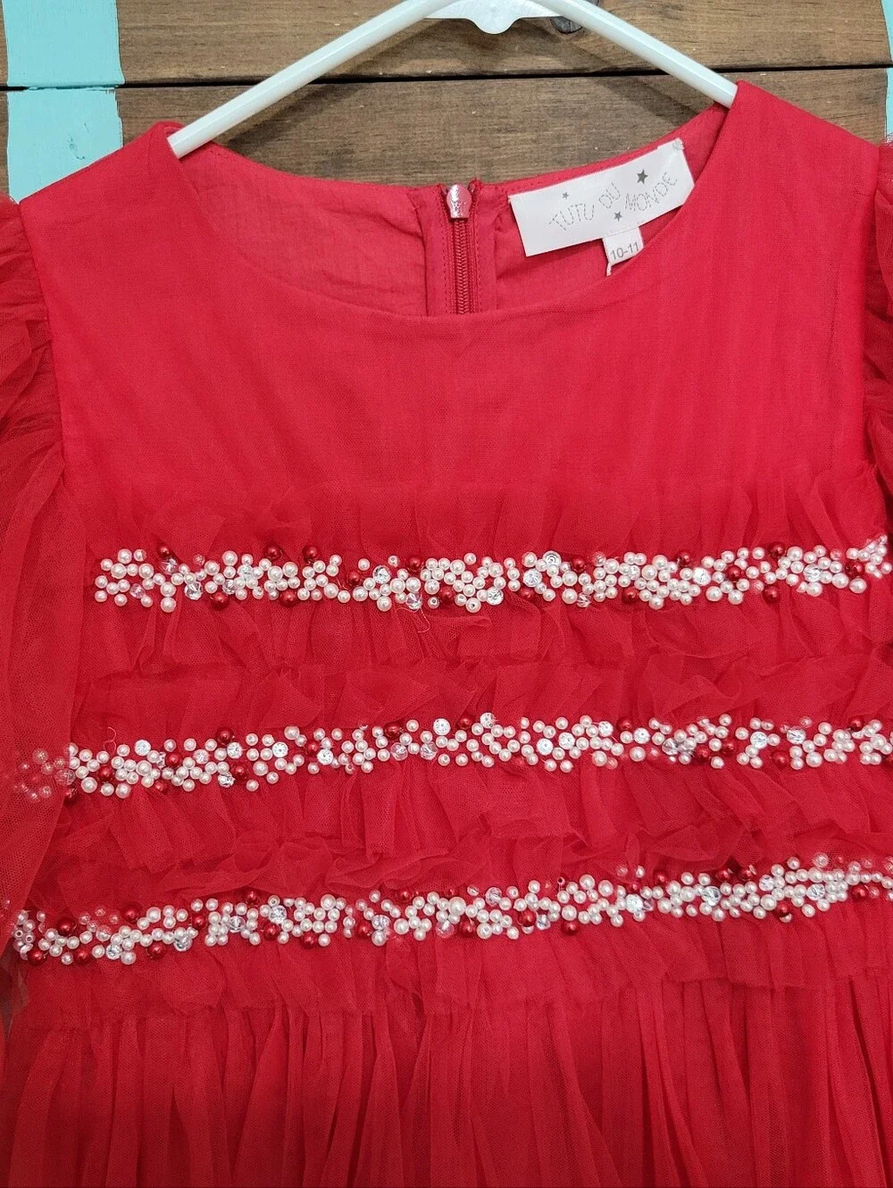 Tutu Du Monde Vibrant Red Whimsical Party Dress with Beaded Detail Size 10/11